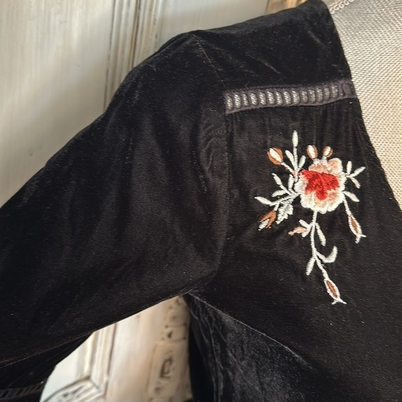 Topshop Gothic Fairycore Victorian Edwardian Black Velvet Embroidered Wrap Top - Picture 6 of 12